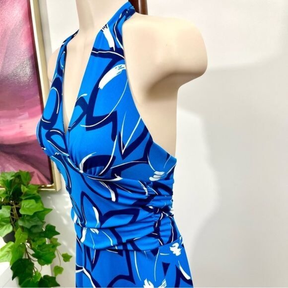 BCBGMaxAzria Blue Floral Halter Knee Dress Size XS - Picture 4 of 7